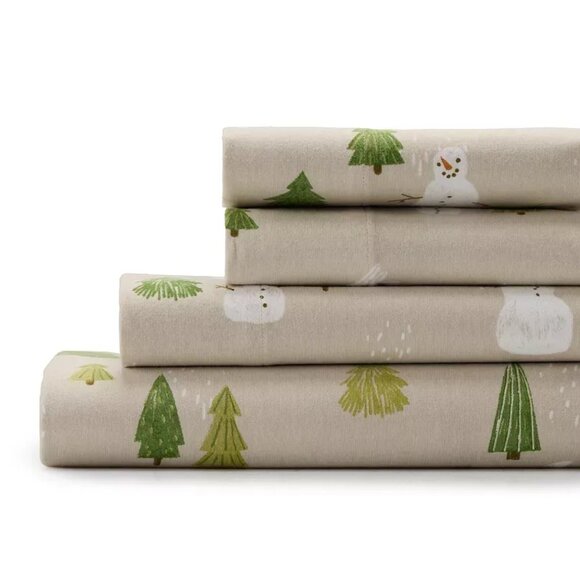 Cuddl Duds Twin Sheet Set Heavyweight Flannel Snowmen Winter Christmas Lodge NEW